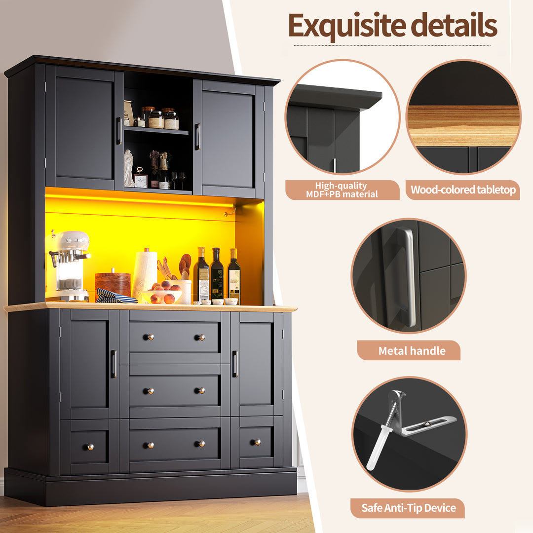 Black kitchen cabinet hutch with music-sync LED lighting HALITECUBE