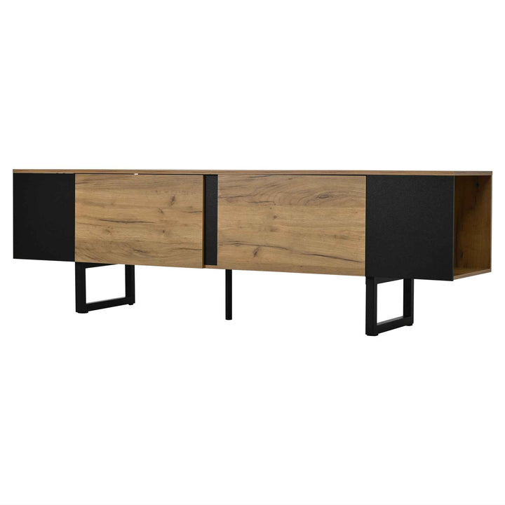 Natural wood & black TV stand up to 2 doors & 2 side cabinets INFINITEMERI
