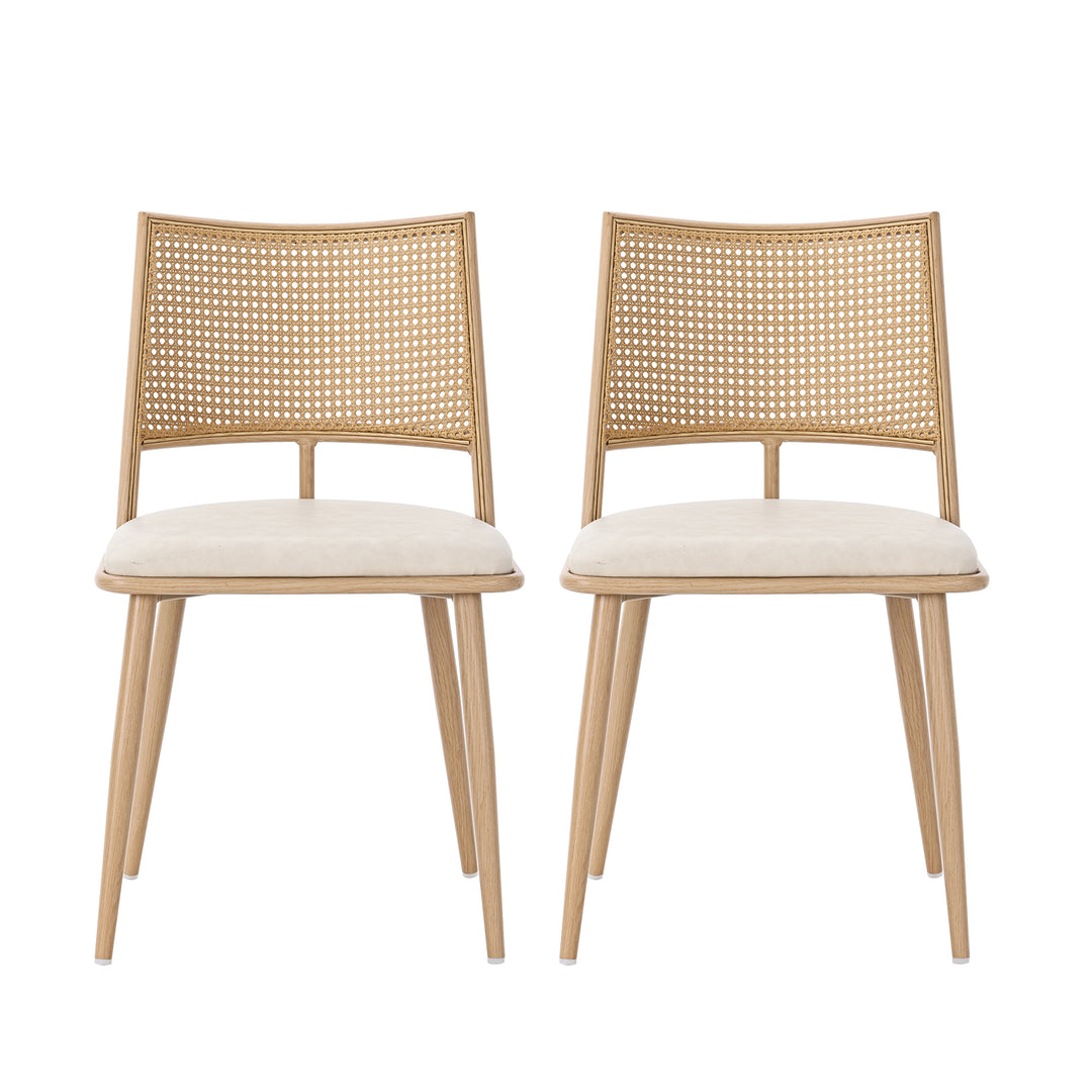 Set of 2 retro PU beige backrest rattan design accent dining chairs LONGITUDINALCREST