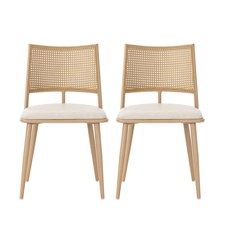 Set of 2 retro PU beige backrest rattan design accent dining chairs LONGITUDINALCREST