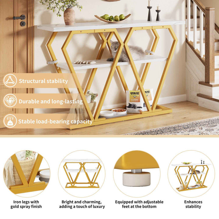 Console table white marble-look MDF top, gold legs QUASARVEXEL
