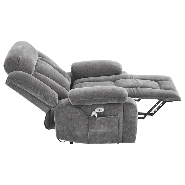 Electric lift up fabric grey large recliner with massage and heat MAGNETICFLUX