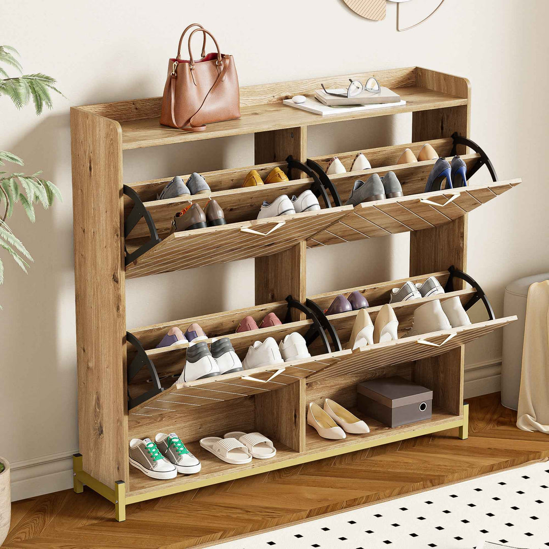 00+Shoe Cabinet Wood Look With 4-Door, Space-Saving for Hallway, Entrance COUNTRY DESK