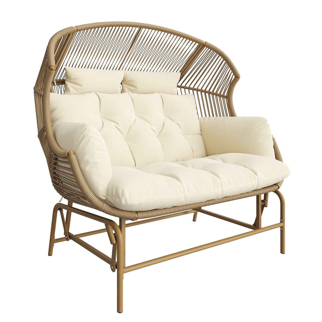 Garden rocking chair 2-seat PE Rattan beige swing with cushions FLAREINFINIX