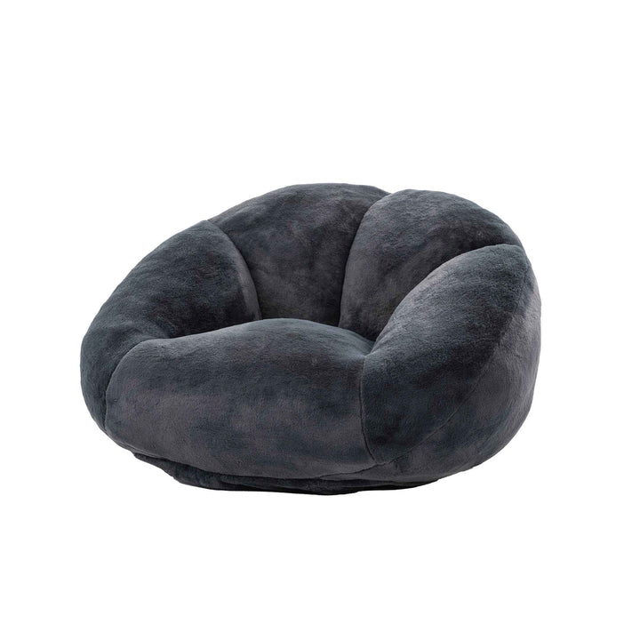 Lazy chair shell shaped sofa black faux fur, memory foam bean bag chair removable cover