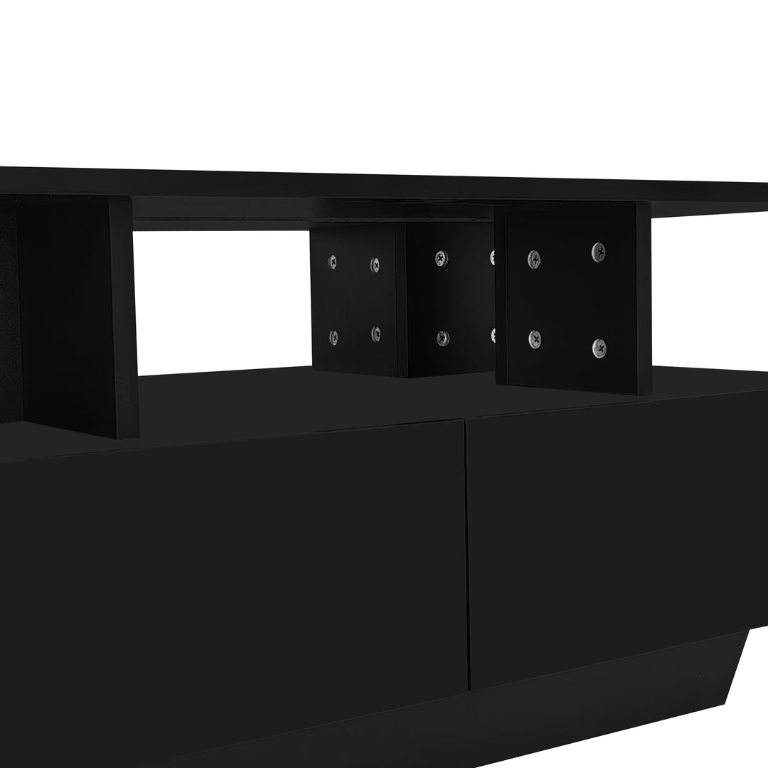 Black high-gloss coffee table 2 drawers with LED lighting ATOMSWALE