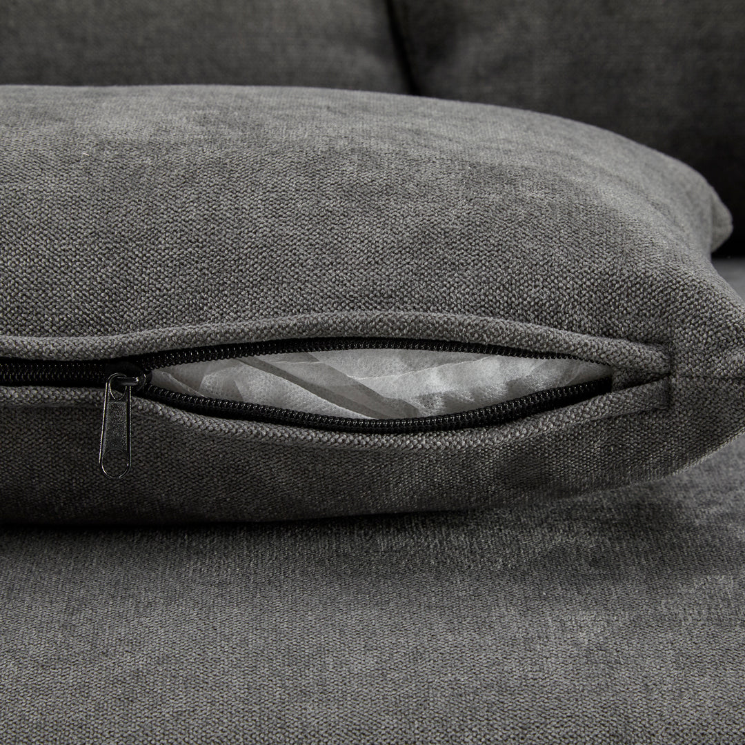 Grey L-shaped corner sofa bed, side shelf with integrated USB and storage VOLATILGAS