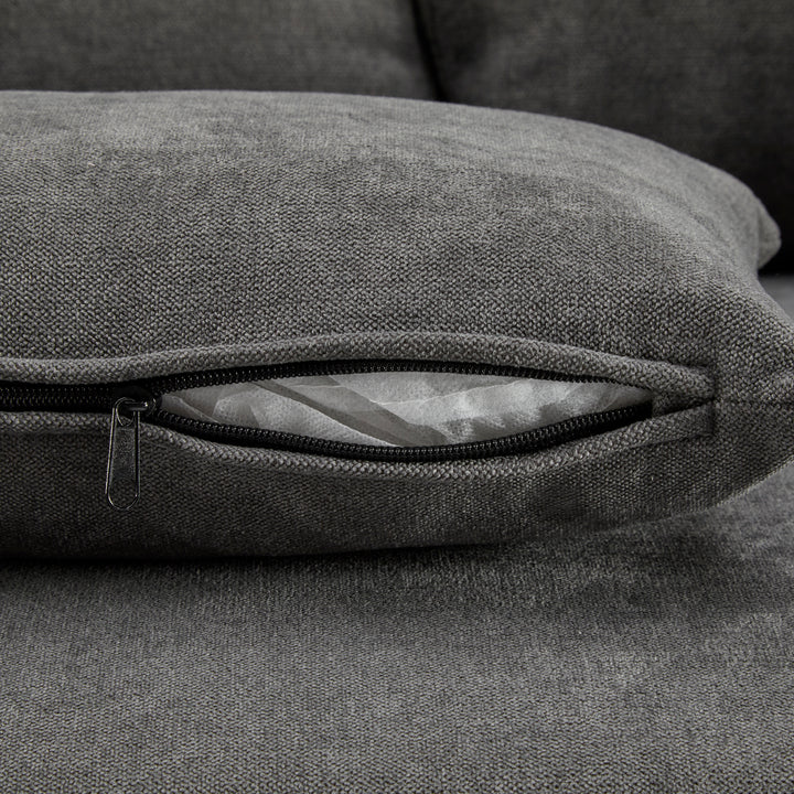 Grey L-shaped corner sofa bed, side shelf with integrated USB and storage VOLATILGAS