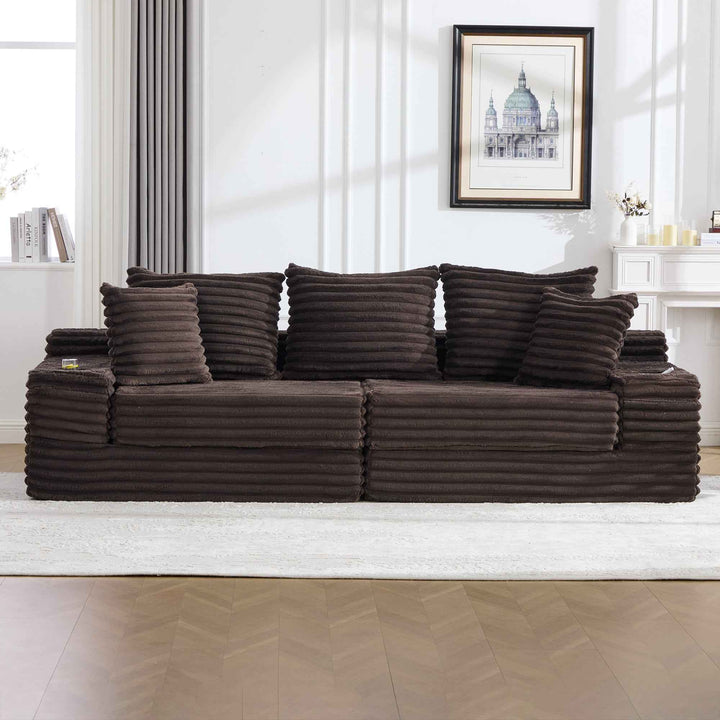 3-seater modular sofa bed, corduroy brown, and side pockets 273cm RACKRATTAN