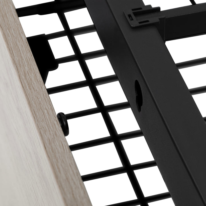 Grey metal double bed frame shelves with LED lighting (135x190cm) PHYTOSID