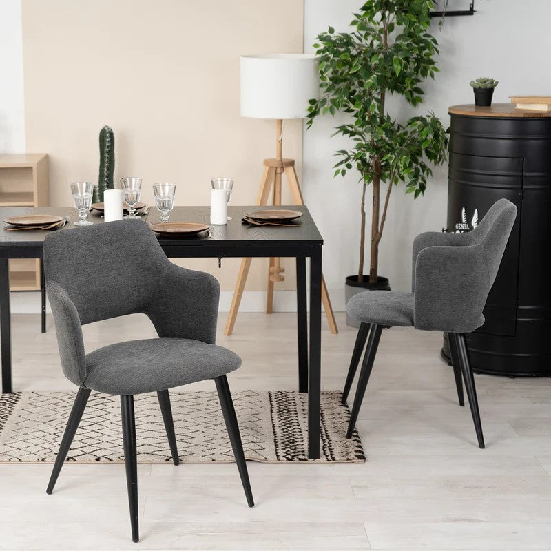 Set of 2 Scandinavian Grey Fabric Dining Chairs with Wood-Look Metal Legs AKANJI 2PCS GERY