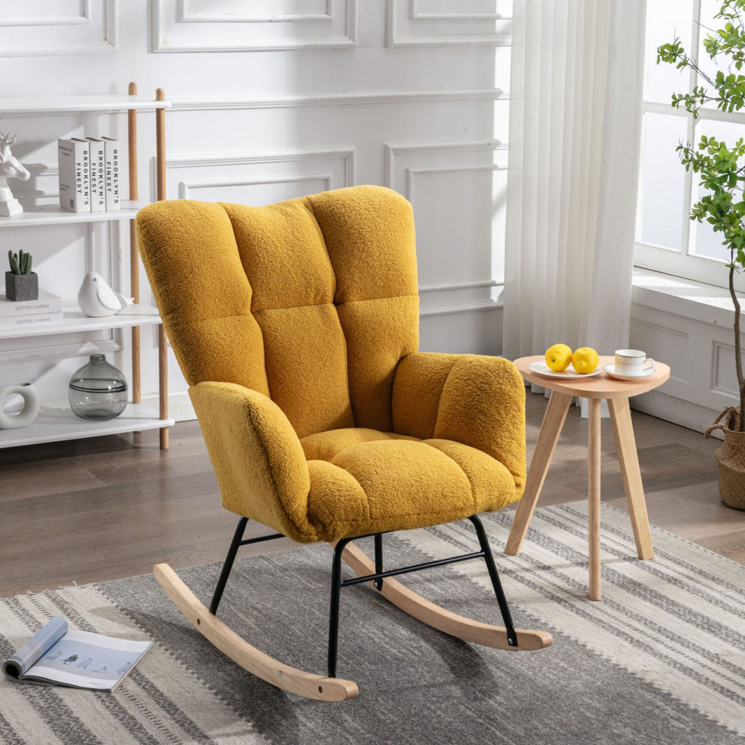 Yellow teddy fabric upholstered rocking chair THROKUTS TEDDY YELLOW UK