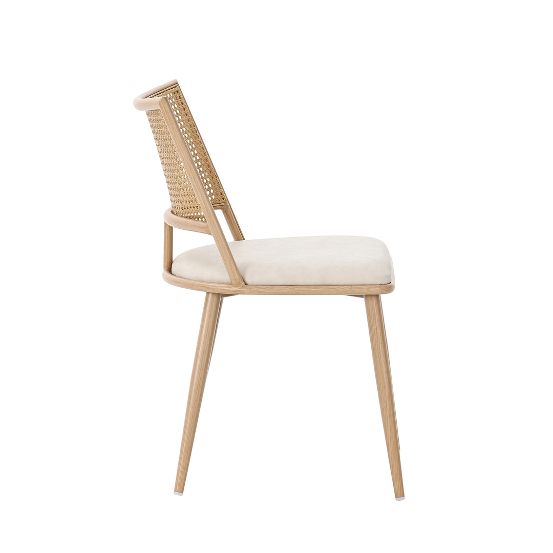 Set of 2 retro PU beige backrest rattan design accent dining chairs LONGITUDINALCREST