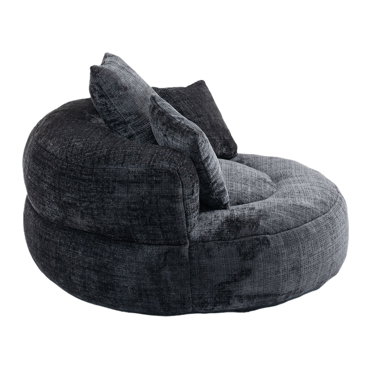 Large comfy round snuggle chair in dark gray chenille fabric BLISSO