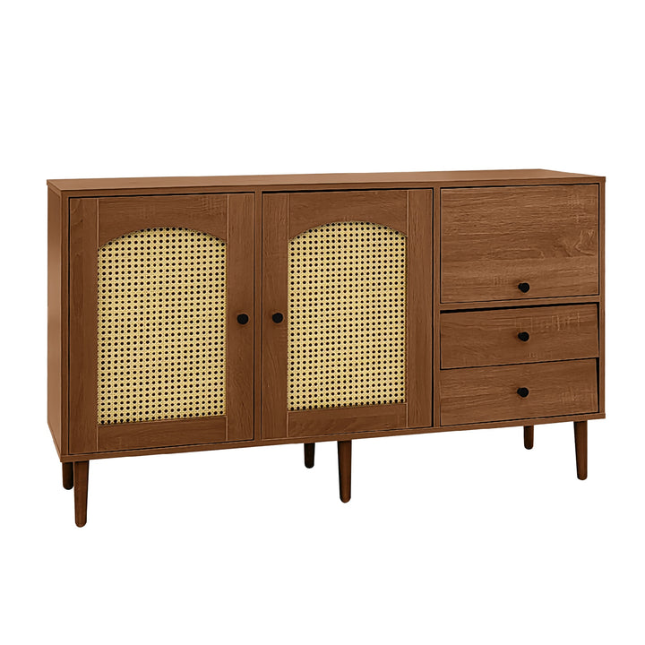 Wooden rattan sideboard vintage 3 doors 2 drawers 130x40x75.5cm SEAGRASSBED UK