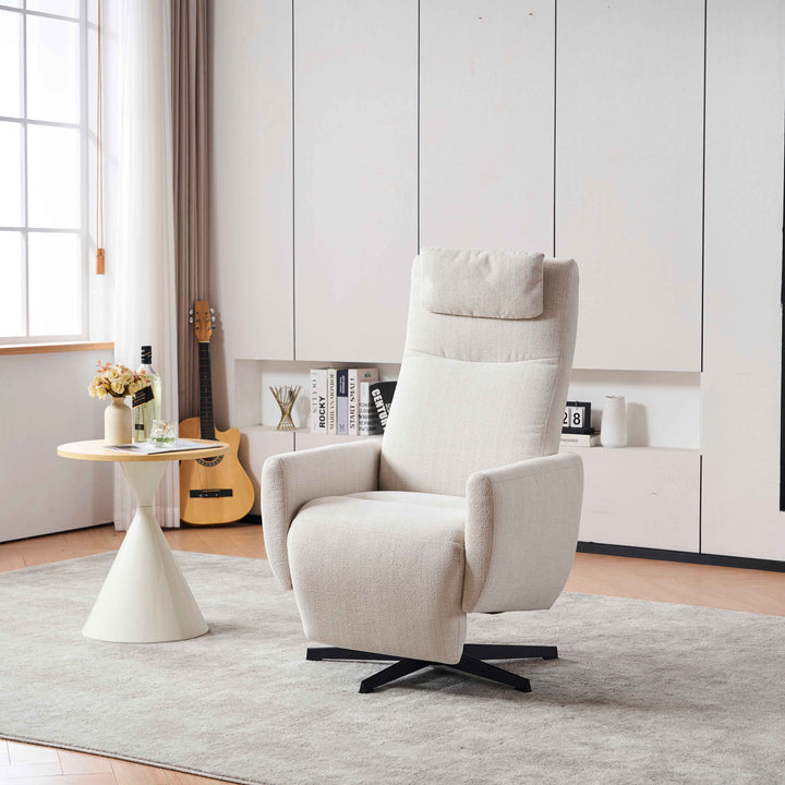00+Recliner Chair Chenille Fabric Upholstered, Beige, Pillow Padded Seat & Footrest, Living Room Comfort NOVATHAL