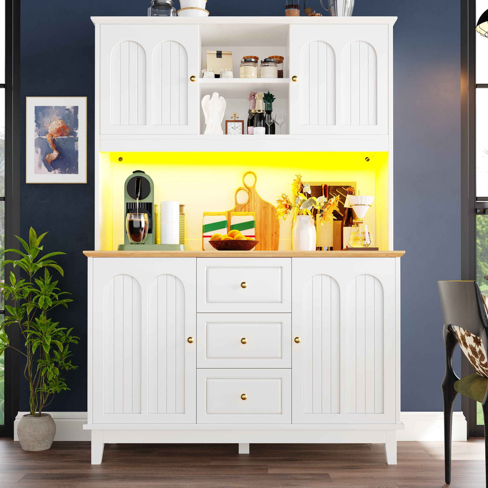 White tall kitchen hutch with LED lights INFINITECLARR