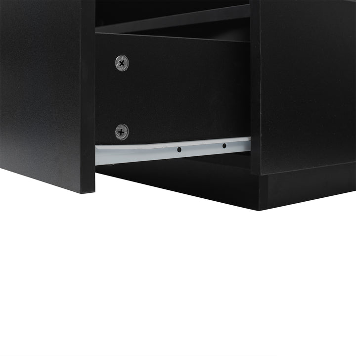 Modern LED light high gloss black square coffee table with 2 drawers THERAPY