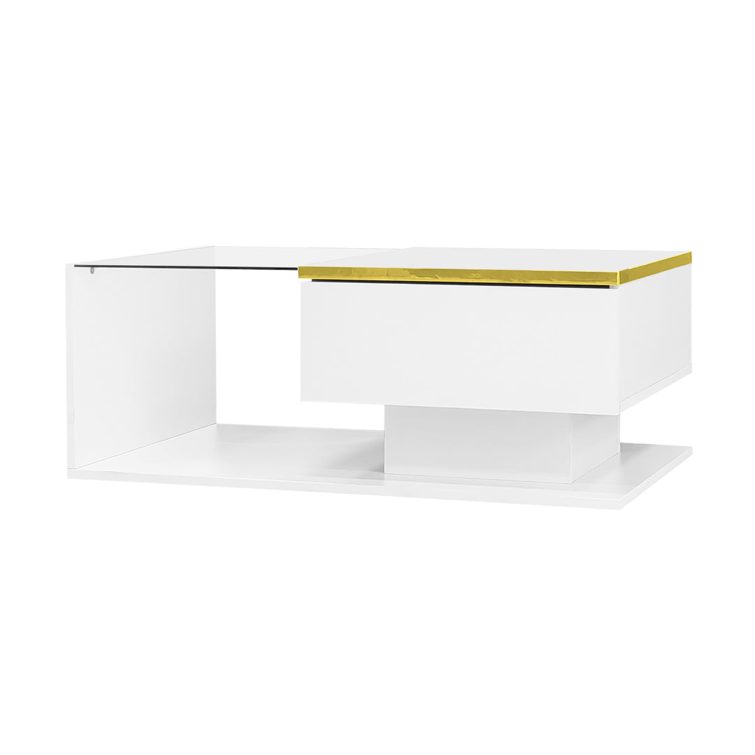 Modern high gloss white coffee table with LED lights golden accent SHEATH
