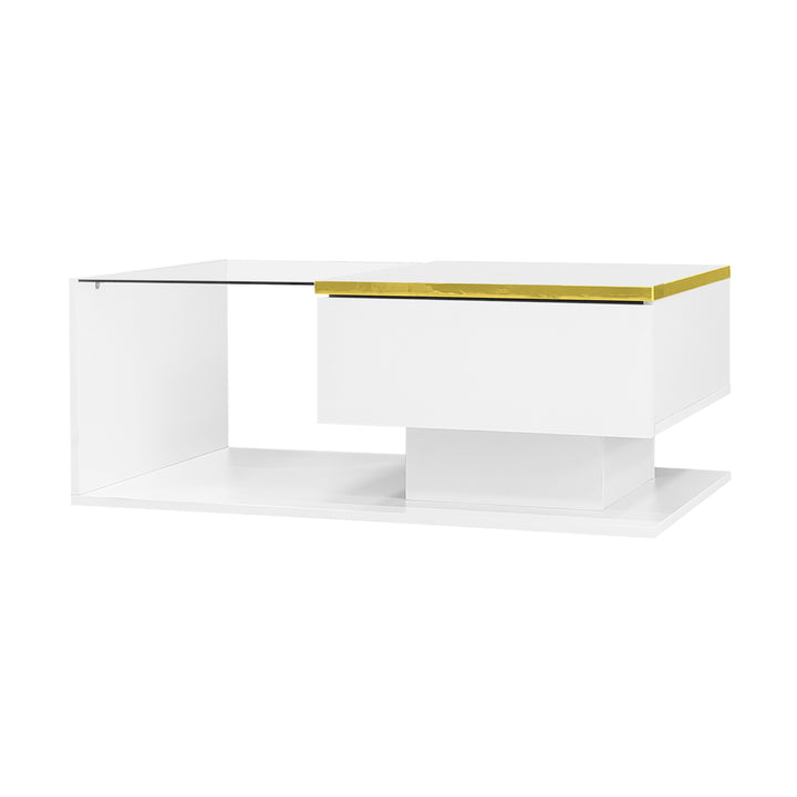 Modern high gloss white coffee table with LED lights golden accent SHEATH