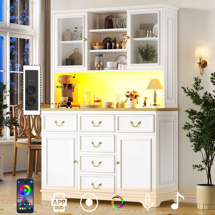 Tall white kitchen cabinet with LED lighting, USB ports & sockets 118x39.5x180cm
