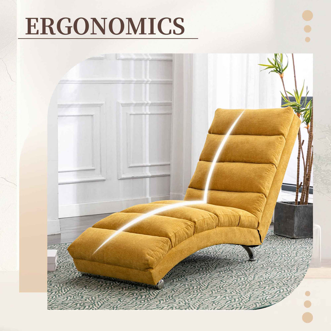 Chaise Lounge Chair Yellow Linen, Modern Recliner for Living Room Bedroom XXXXIV