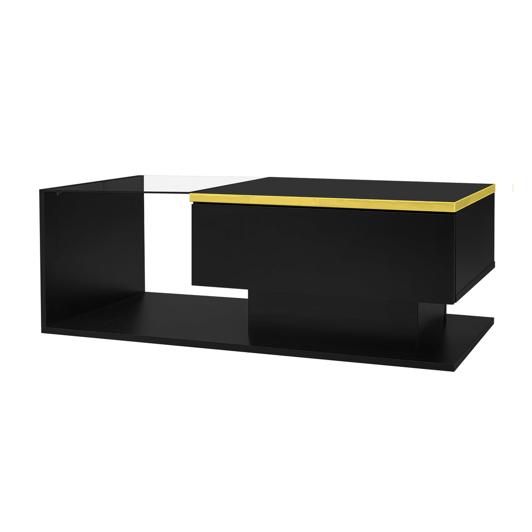 Black high-gloss coffee table with glass &amp; LED lighting NANOTUBE