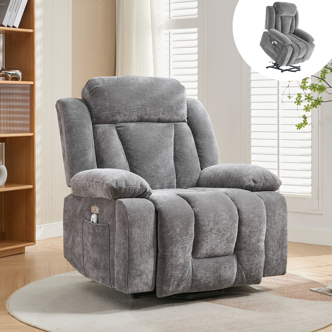 Electric lift up fabric grey large recliner with massage and heat MAGNETICFLUX