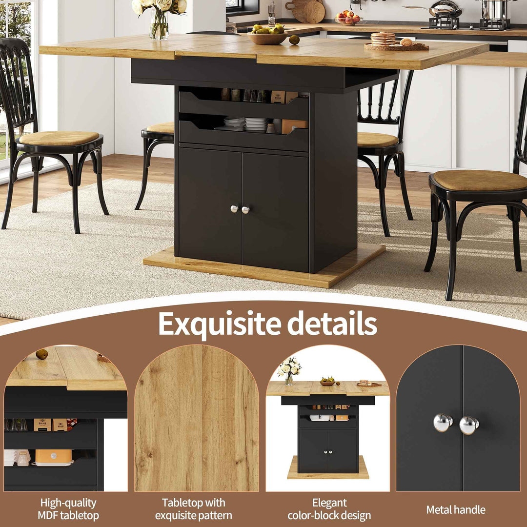 Extendable wooden dining table for 4-6 foldable with drawers and cabinet INFINITENEXX