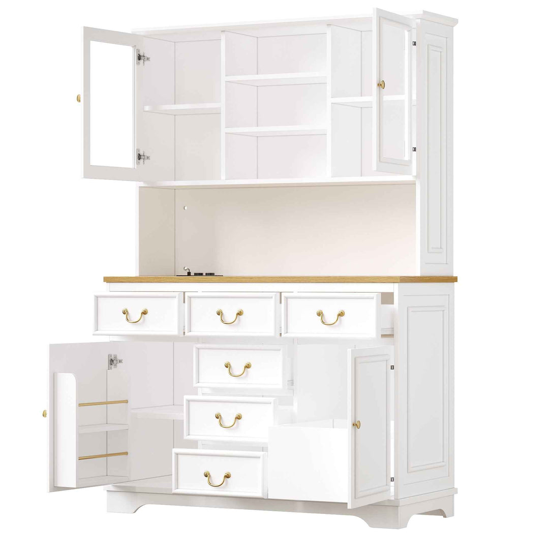 Tall white kitchen cabinet with LED lighting, USB ports & sockets 118x39.5x180cm