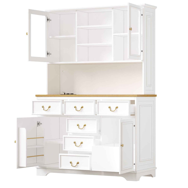 Tall white kitchen cabinet with LED lighting, USB ports & sockets 118x39.5x180cm