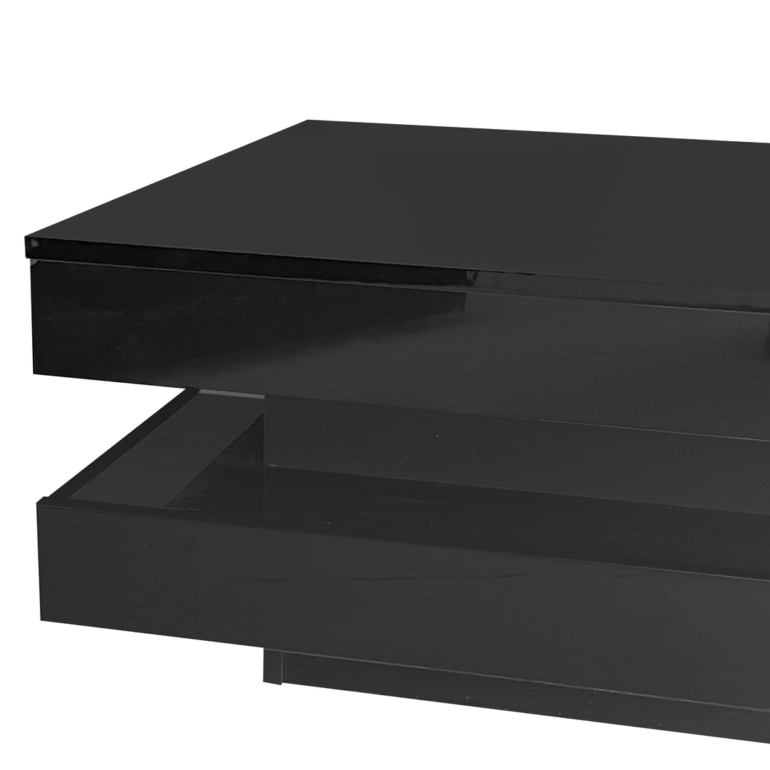 Black high gloss square coffee table with 360° rotating top LED lighting KERATINSCALE
