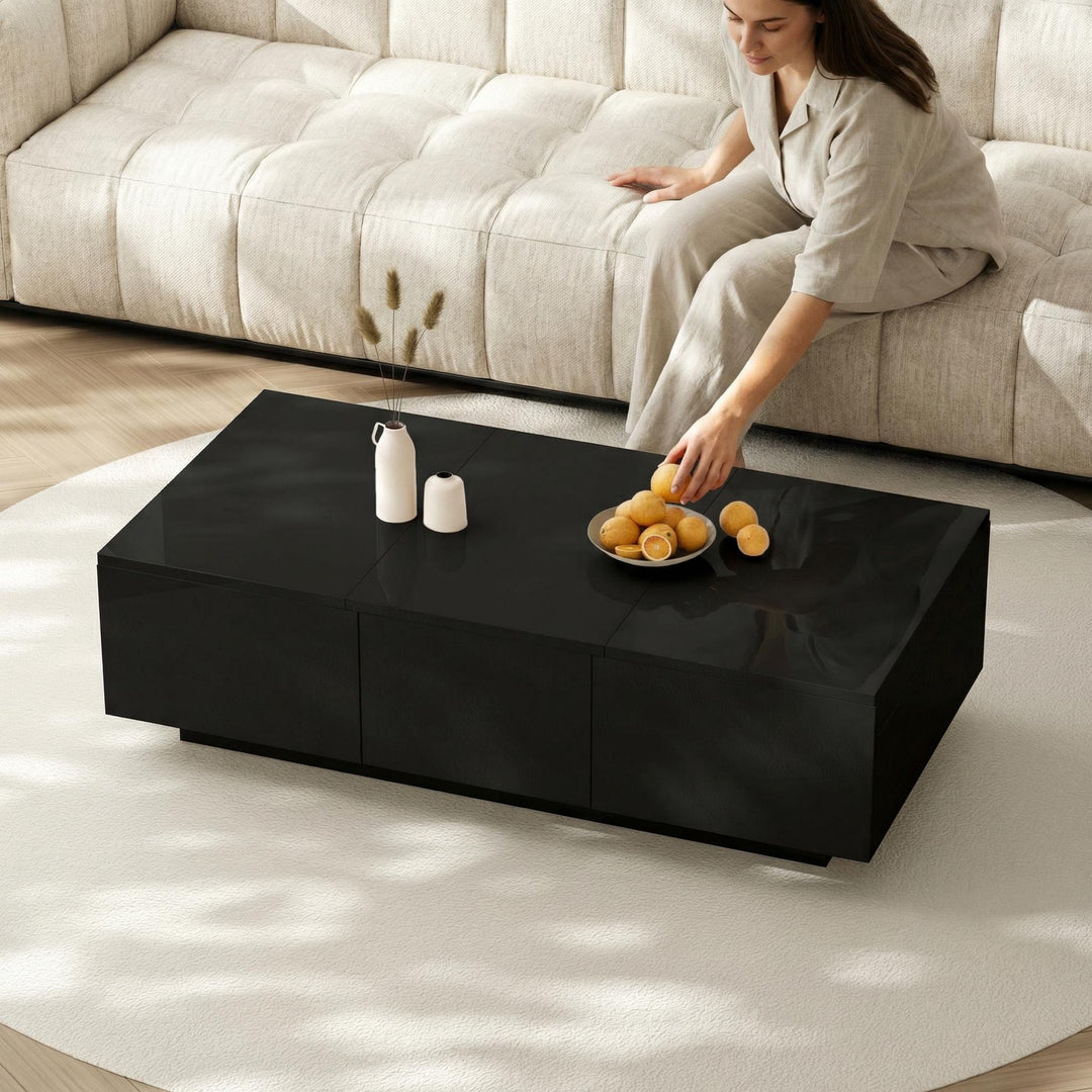 Black high-gloss coffee table with push-pull storage and double-sided drawers ELYSIUMIST
