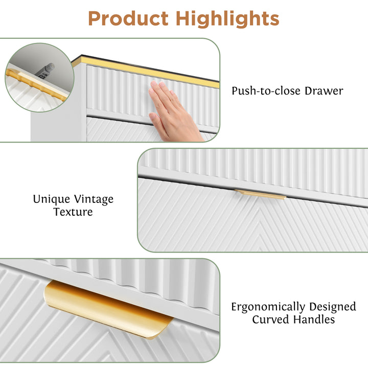 White sideboard dresser with 6 drawers and colored glass golden handles VIGZUN UK