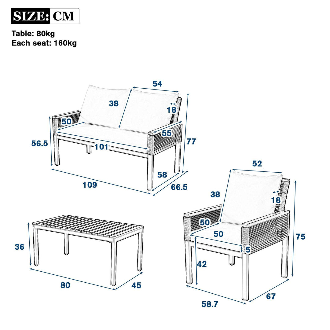Garden lounge set 4-piece wooden look grey rattan with coffee table INFINITECLAR