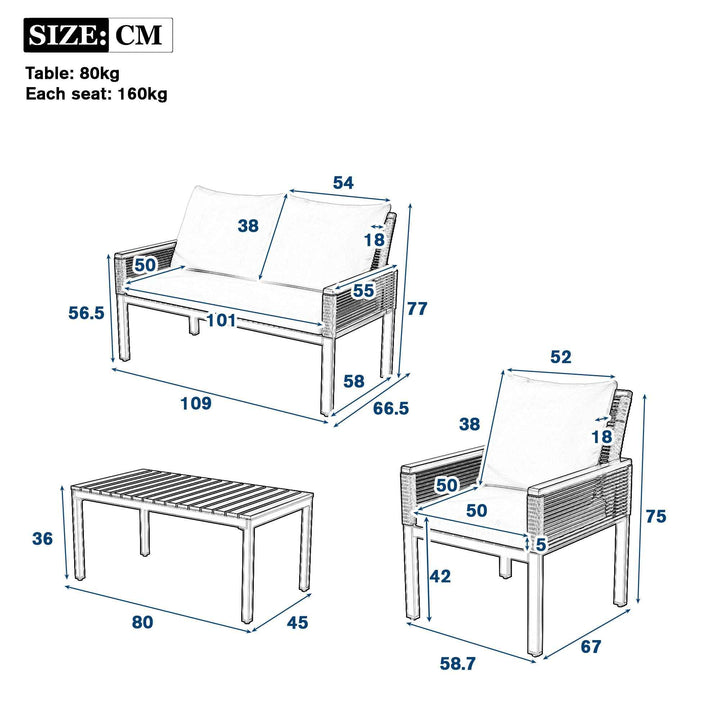 Garden lounge set 4-piece wooden look grey rattan with coffee table INFINITECLAR