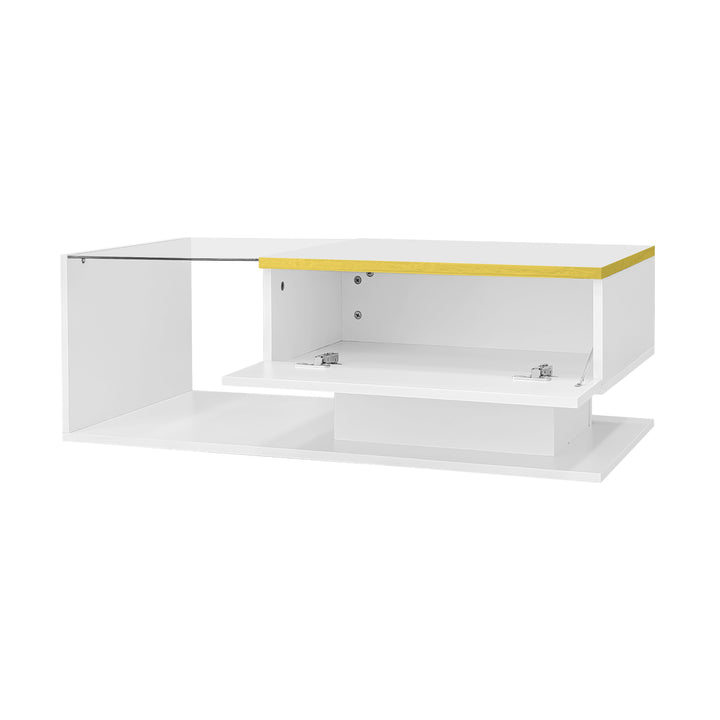 Modern high gloss white coffee table with LED lights golden accent SHEATH