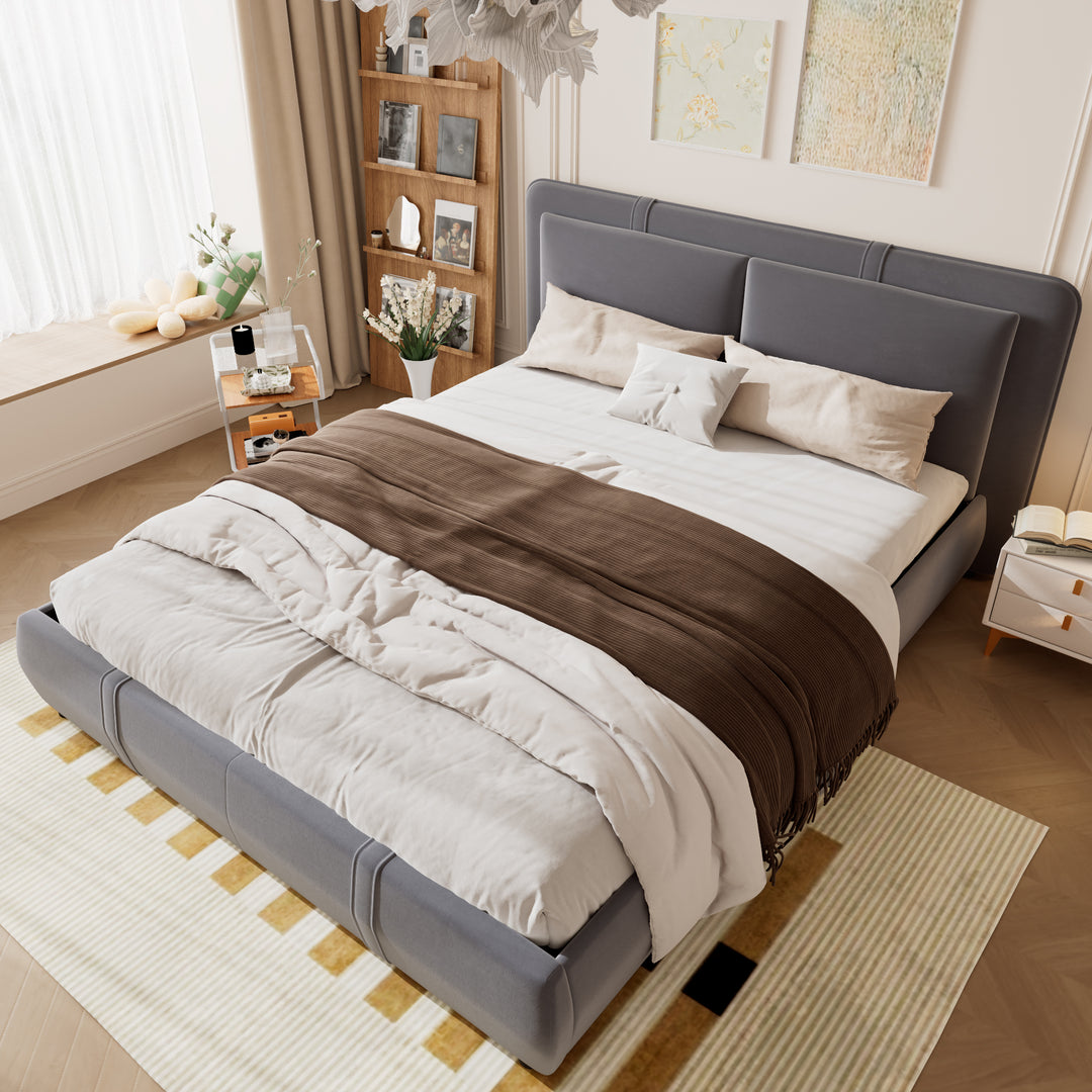 Upholstered velvet grey, hydraulic ottoman double bed with storage function 135×190cm KELPFROND