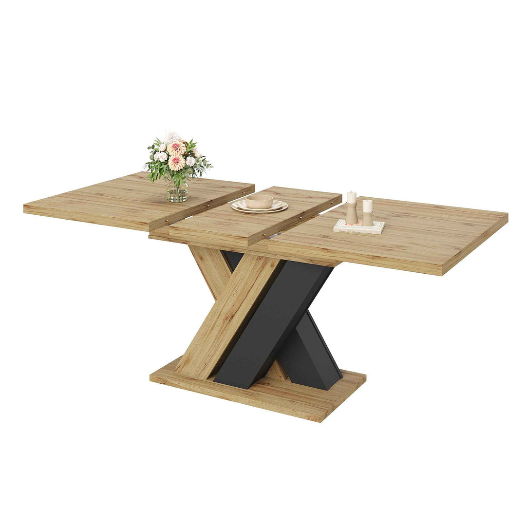 Wooden extendable dining table X-shaped legs 119-158.5cm
