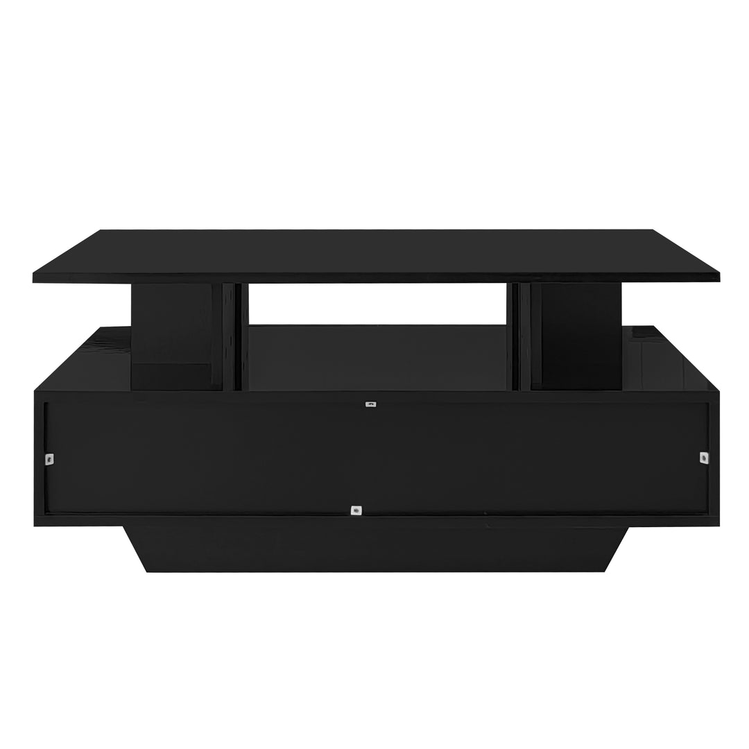Black high-gloss coffee table 2 drawers with LED lighting ATOMSWALE