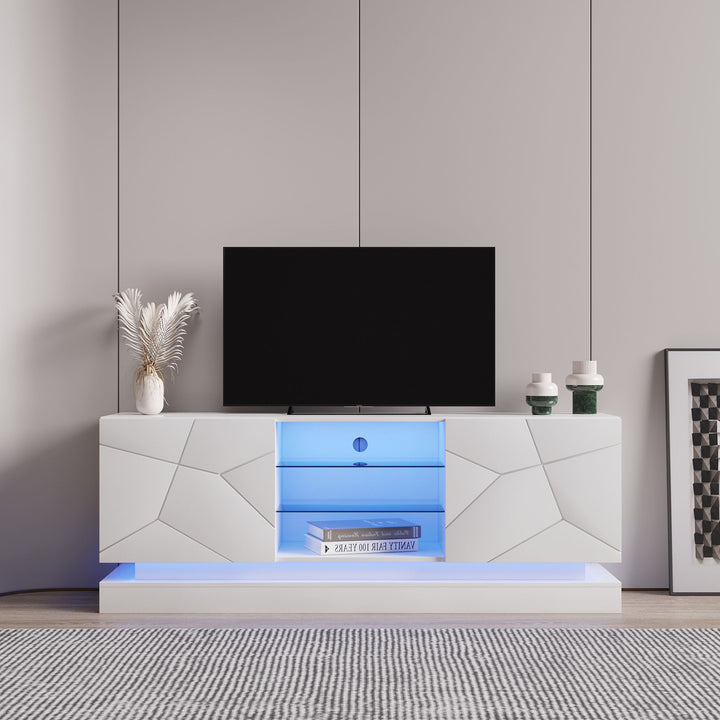 White high gloss modern TV stand with LED lights QUAGMIRE UK