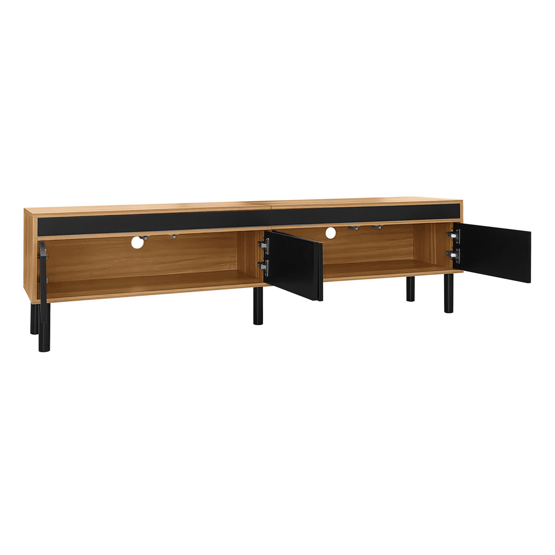 Nordic wooden TV stand with 4 black textured doors ECLIPSEGLEAM