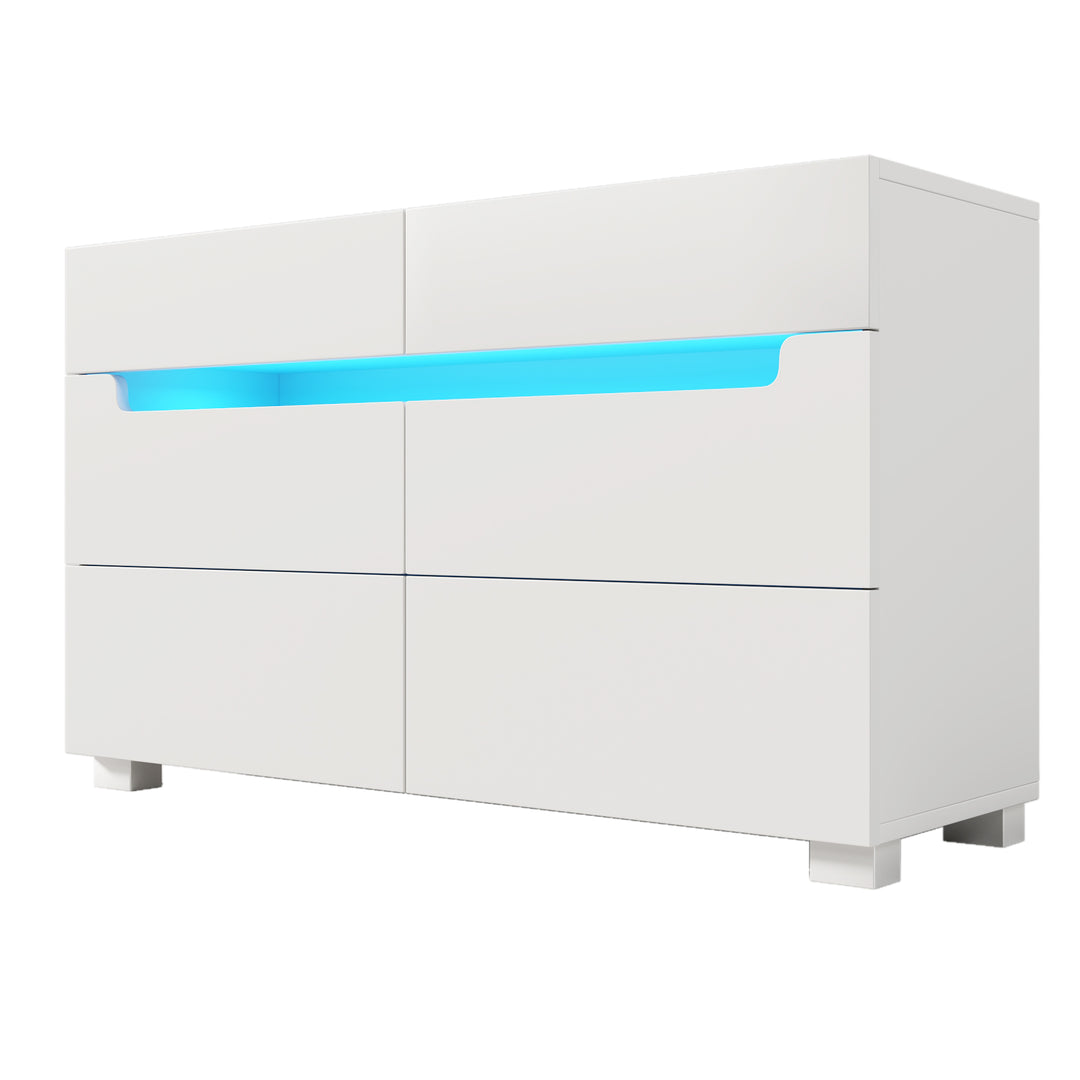White sideboard dresser with 6 drawers and LED light BRULQOIKS UK