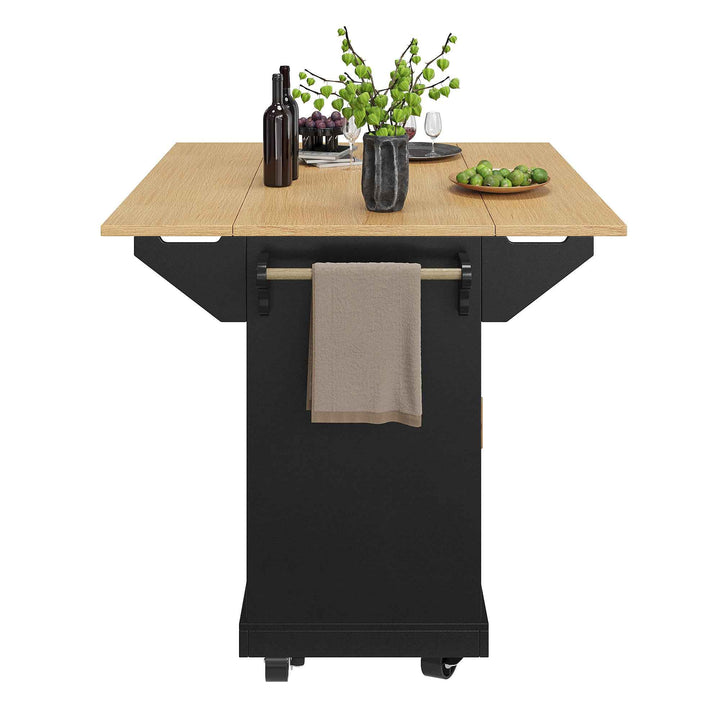 Extendable kitchen island trolley dining bar table wooden and black storage INFINITEMOME