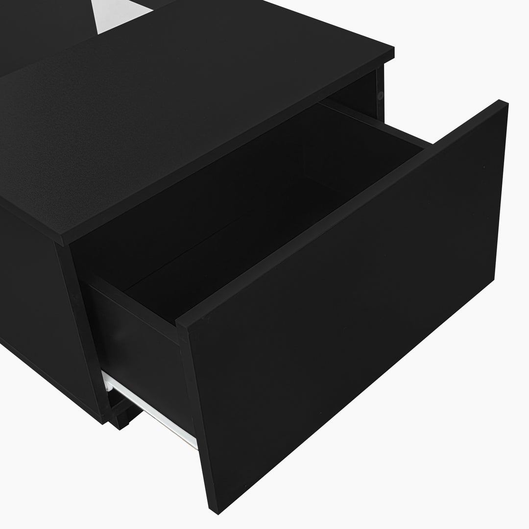 Black glass LED lighting coffee table with storage 100×50×35.5cm ALGORITH