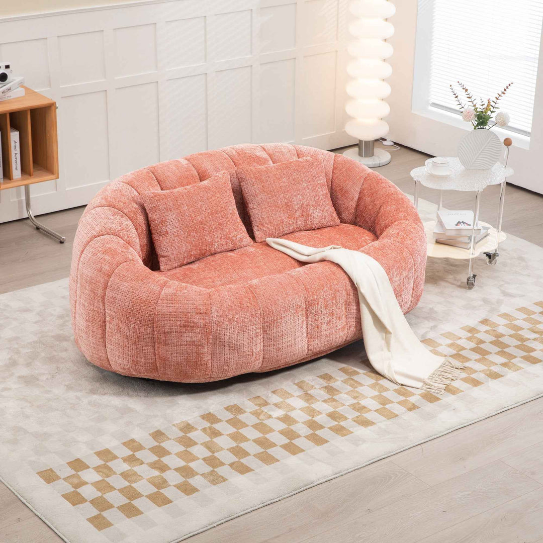 00+缺图 Bean Bag Sofa, Pink Chenille 2-Seater with 2 Pillows, Memory Foam Lounge Chair for Living Room VANITYZONE