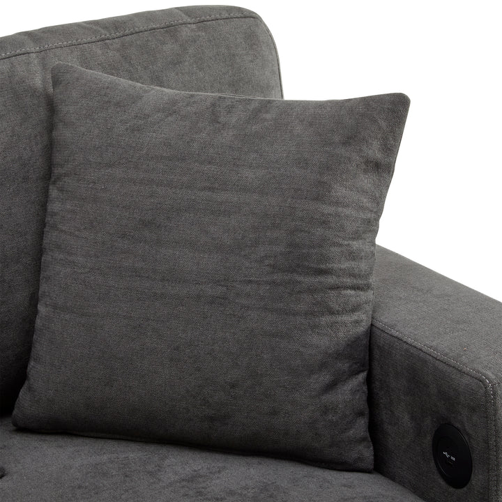 Grey L-shaped corner sofa bed, side shelf with integrated USB and storage VOLATILGAS