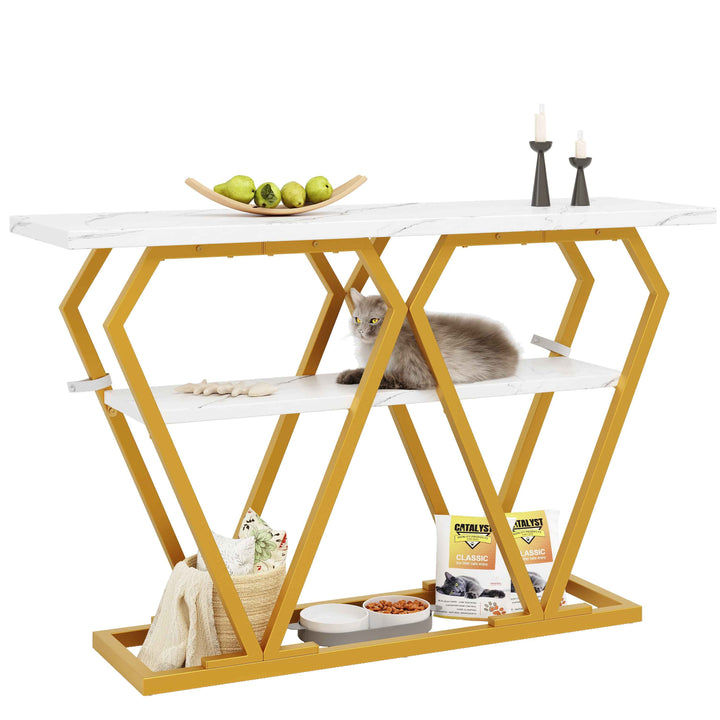 Console table white marble-look MDF top, gold legs QUASARVEXEL