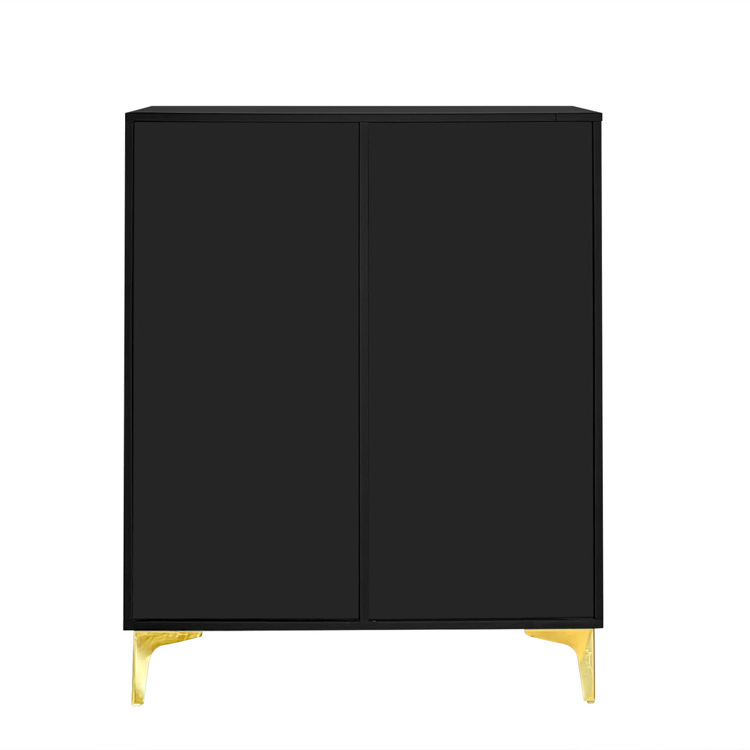 Black shoe cabinet with textured design and golden legs CEDARGLADE UK