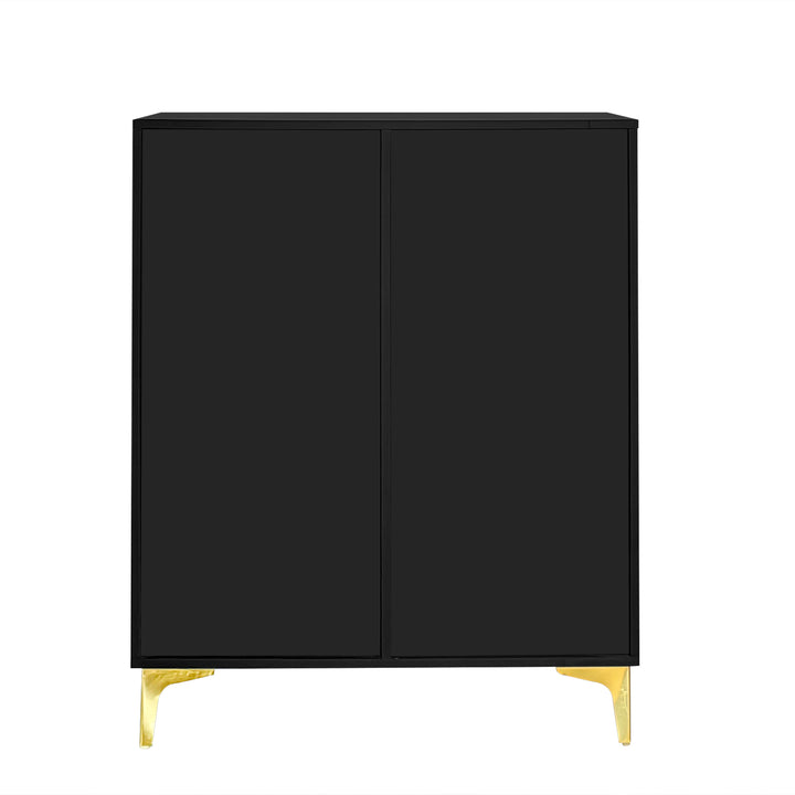 Black shoe cabinet with textured design and golden legs CEDARGLADE UK